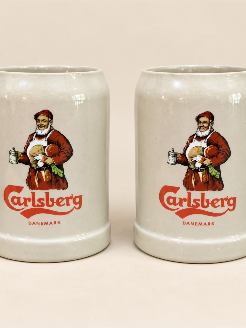 Carlsberg Ceramic Beer Stein Pair with Vintage Logo - West Germany
